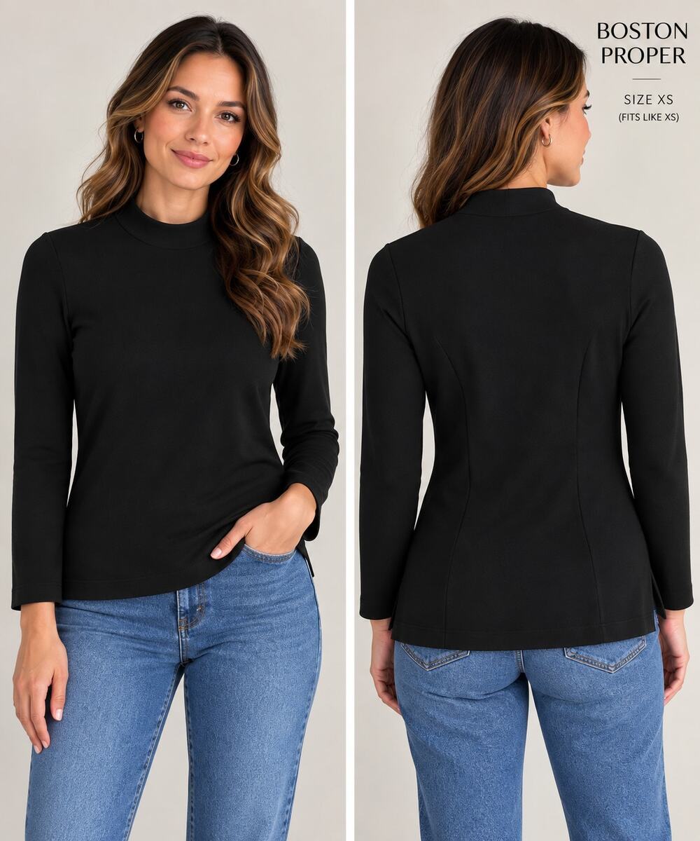 Boston Proper Beyond Travel Black Mock Neck Tunic Top Women’s XS NWT